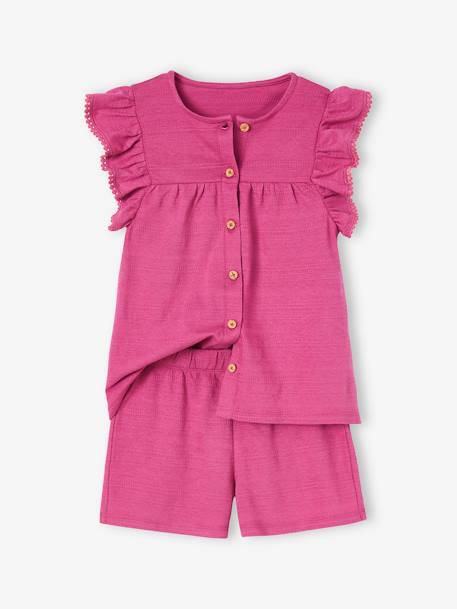 Frilly Fancy Knit Top & Shorts Ensemble for Girls peony pink 