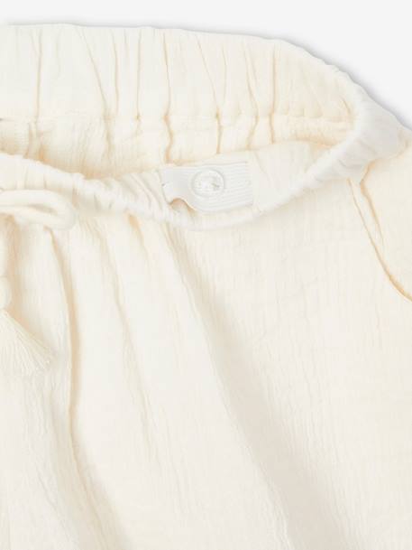 Cotton Gauze Combo: Ruffled Top & Shorts for Girls ecru 