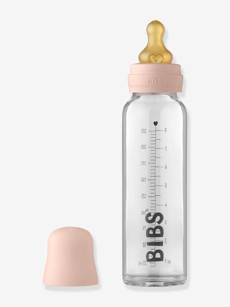 Glass Feeding Bottle 225 ml, BIBS rose+white 