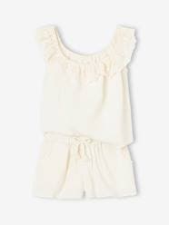 -Cotton Gauze Combo: Ruffled Top & Shorts for Girls