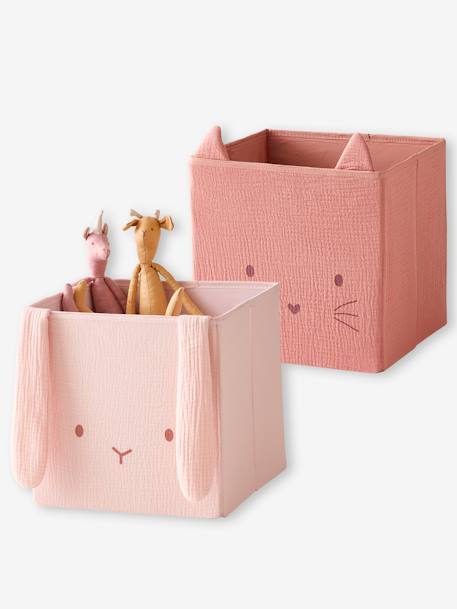 Set of 2 Animals Boxes in Cotton Gauze set pink+set white+set yellow 