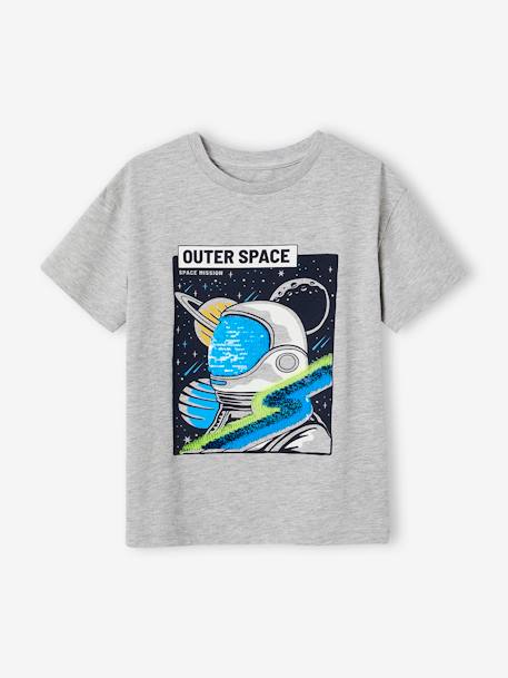 Astronaut T-Shirt with Sequins for Boys marl grey+navy blue 