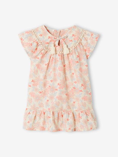 Floral Short Sleeve Dress for Babies ecru 