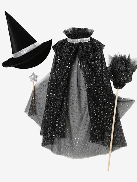 Glittery Cape + Wand black+WHITE LIGHT SOLID WITH DESIGN 