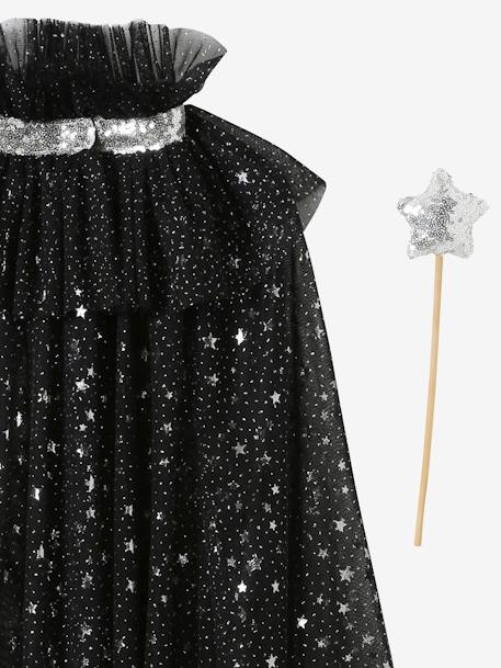 Glittery Cape + Wand black+WHITE LIGHT SOLID WITH DESIGN 