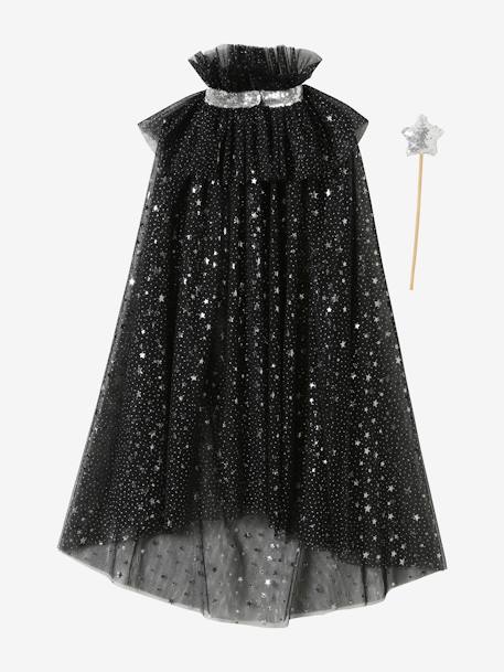 Glittery Cape + Wand black+WHITE LIGHT SOLID WITH DESIGN 