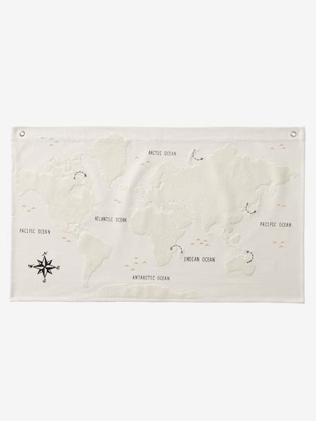 World Map Mural in Fabric BEIGE LIGHT SOLID WITH DESIGN 