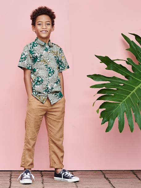 Short Sleeve Shirt with Exotic Motifs, for Boys printed white 