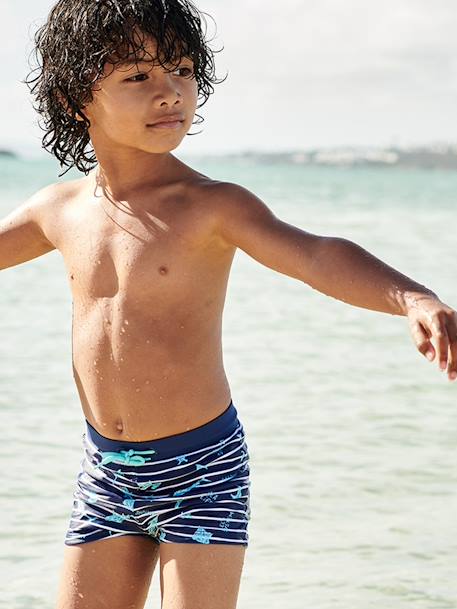 Swim Boxers with Tropical Print for Boys striped navy blue 