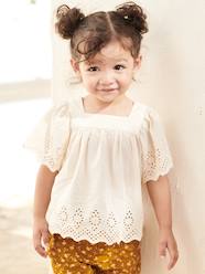 Baby-Blouses & Shirts-Short Sleeve Blouse in Broderie Anglaise, for Babies