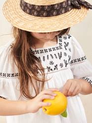 Girls-Straw-Like Hat with Printed Ribbon for Girls