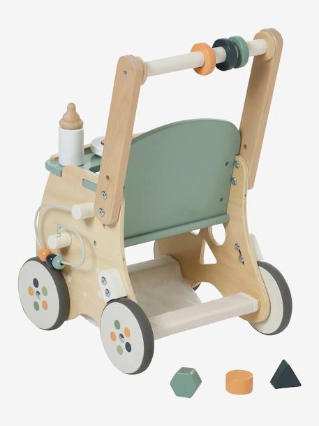 Walker with Seat for Doll, in FSC®100% Wood green+pink 