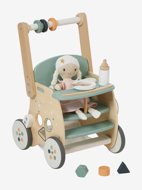 Walker with Seat for Doll, in FSC® Wood green+pink 