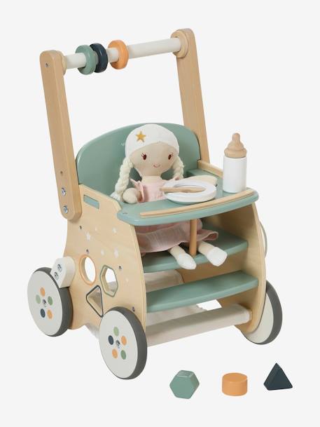 Walker with Seat for Doll, in FSC®100% Wood green+pink 