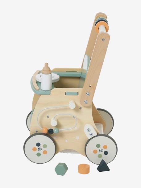 Walker with Seat for Doll, in FSC®100% Wood green+pink 