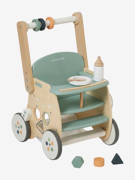 Walker with Seat for Doll, in FSC® Wood green+pink 