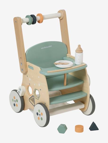 Walker with Seat for Doll, in FSC®100% Wood green+pink 