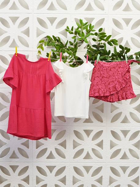 Top with Ruffle, in Pointelle Knit, for Girls ecru+navy blue+sweet pink 