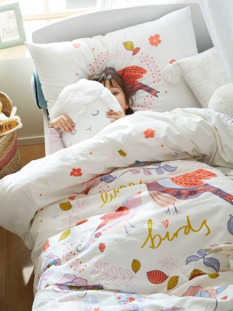 Duvet Cover + Pillowcase Set for Children, North Folk printed white 