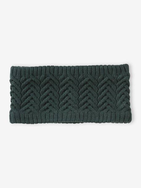 Cable-Knit Beanie + Snood + Mittens/Fingerless Mitts for Boys fir green+ochre 