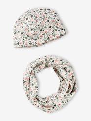 Girls-Floral Beanie + Infinity Scarf Set for Girls