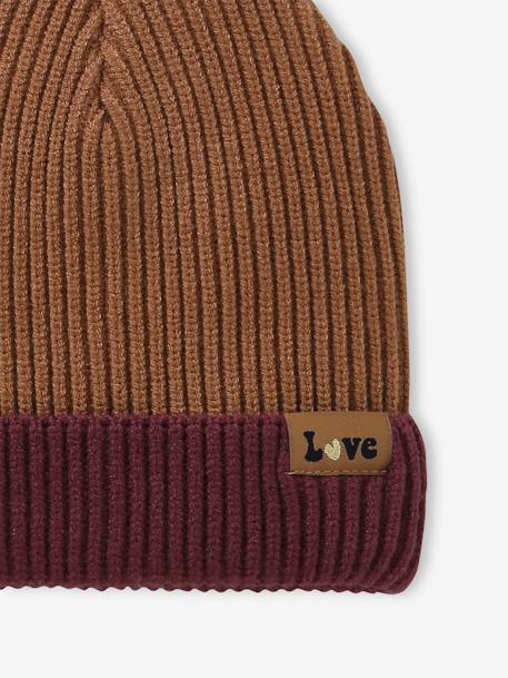 Two-Tone Beanie in Rib Knit for Girls cinnamon+rose 