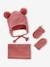 Hearts Beanie + Snood + Mittens Set for Baby Girls old rose 