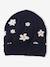 Beanie with Jacquard Knit Daisy Motifs for Girls navy blue 
