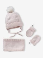 Baby-Accessories-Hats, Scarves, Gloves-Beanie + Snood + Mittens Set for Baby Girls