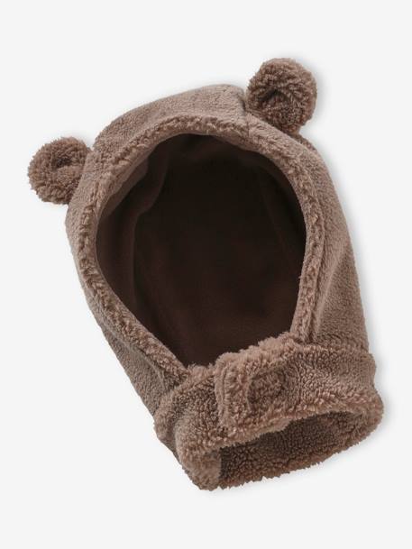 Bear Hood + Snood + Mittens Set in Sherpa for Baby Boys mocha 