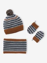 Baby-Accessories-Hats, Scarves, Gloves-Sailor-Style Beanie + Snood + Mittens Set for Baby Boys