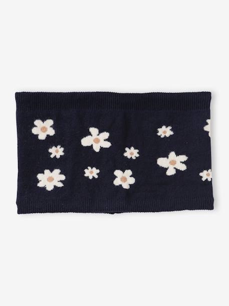 Snood with Jacquard Knit Daisy Motifs for Girls navy blue 