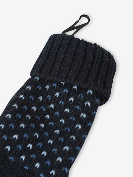 Jacquard Knit Beanie + Snood + Gloves or Mittens Set for Boys night blue 