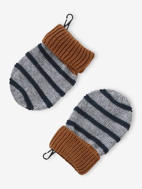 Sailor-Style Beanie + Snood + Mittens Set for Baby Boys marl grey 