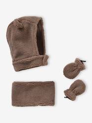 -Bear Hood + Snood + Mittens Set in Sherpa for Baby Boys
