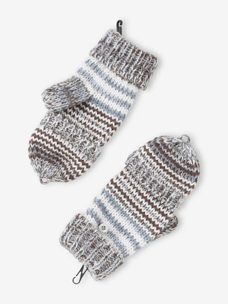 Jacquard Knit Beanie + Snood + Mittens/Fingerless Mitts Set for Boys chocolate 