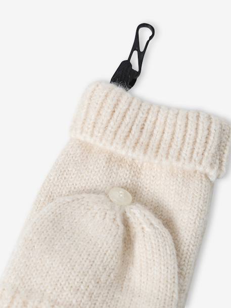 Rib Knit Set: Beanie + Scarf + Mittens/Fingerless Gloves marl beige+old rose 