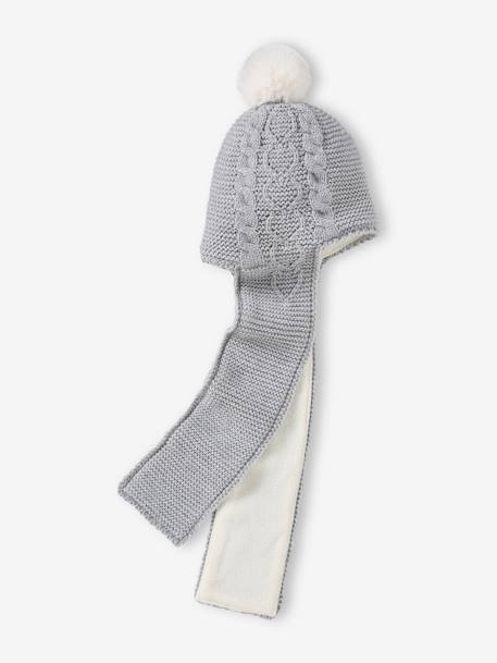 2-in-1 Cable-Knit & Hearts Beanie-Scarf for Babies marl grey 