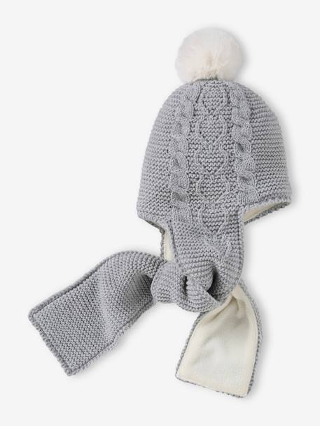 2-in-1 Cable-Knit & Hearts Beanie-Scarf for Babies marl grey 