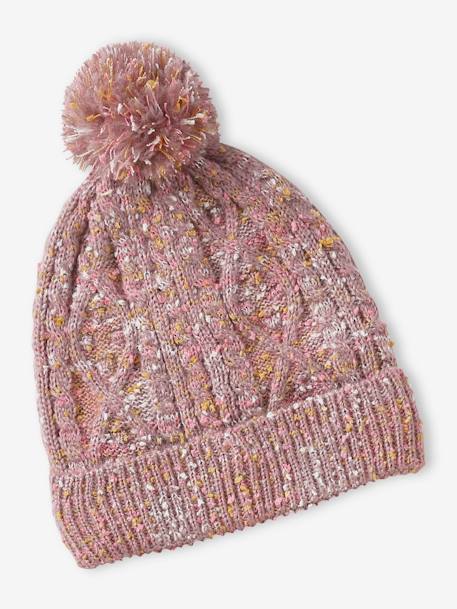 Cable-Knit Beanie + Snood + Mittens/Fingerless Mitts for Girls mauve 