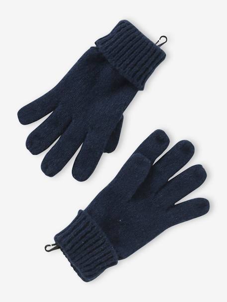 Colourblock Beanie + Infinity Scarf + Gloves or Mittens Set for Girls navy blue 