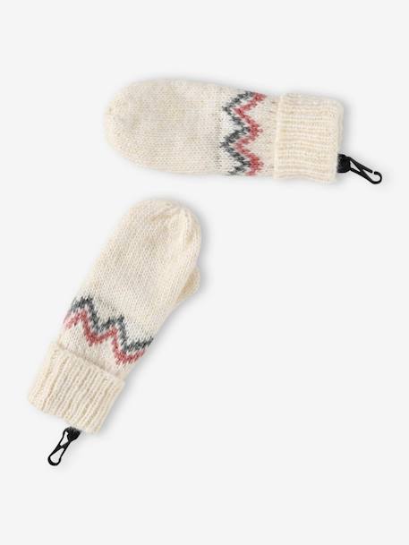 Jacquard Knit Beanie + Snood + Gloves or Mittens Set for Girls marl beige 
