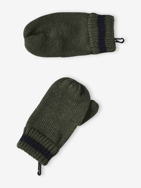Brioche Stitch Beanie + Snood + Gloves or Mittens Set for Boys khaki 