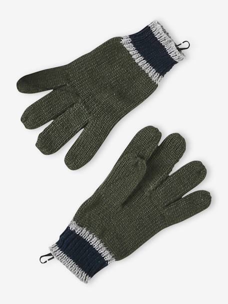 Brioche Stitch Beanie + Snood + Gloves or Mittens Set for Boys khaki 