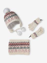 Girls-Jacquard Knit Beanie + Snood + Gloves or Mittens Set for Girls