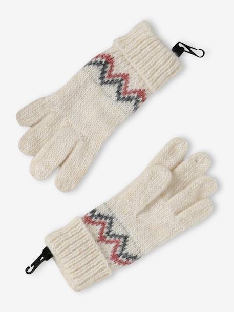 Jacquard Knit Beanie + Snood + Gloves or Mittens Set for Girls marl beige 