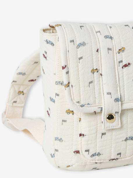 Padded Cotton Gauze Backpack for Boys, Cars, Nursery Special ecru 