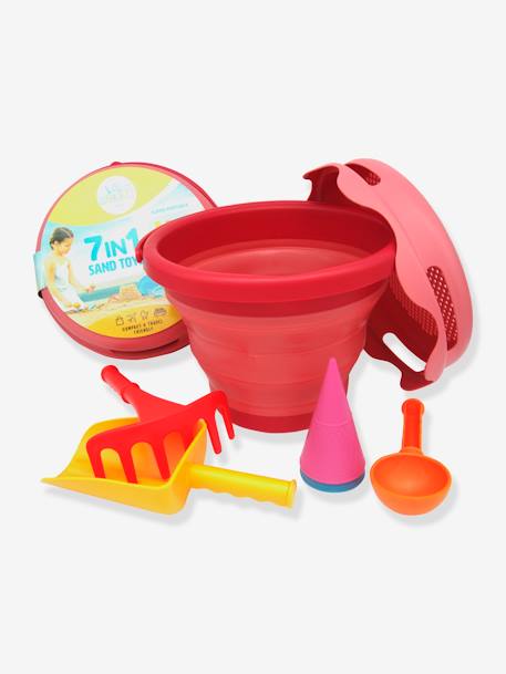 Set of 7 Beach Toys by COMPACTOYS blue+red+yellow 