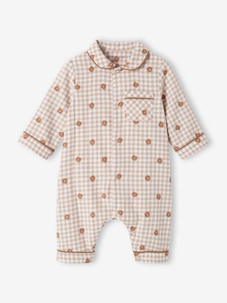 Striped Cotton Sleepsuit with Front Fastening for Baby Boys beige 