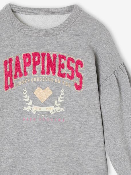 Sports Sweatshirt 'Happiness', in Bouclé Knit & Iridescent Details, for Girls marl grey 